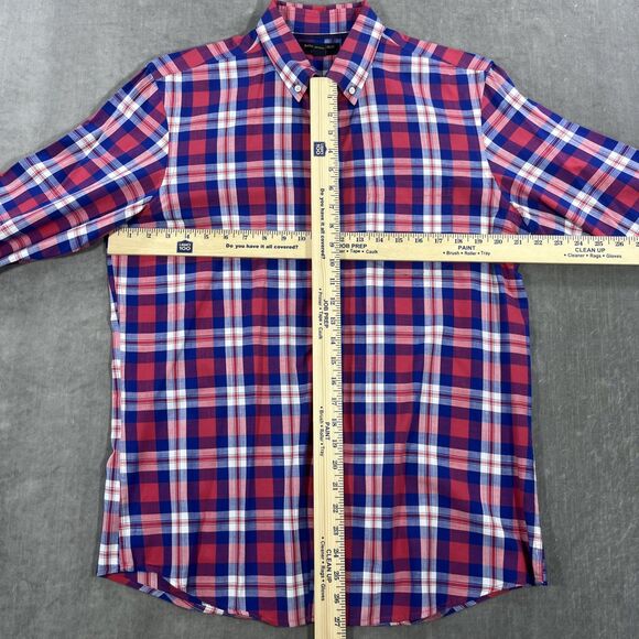 Banana Republic Mens Medium Red Blue Plaid Button Down Classic Fit Shirt - Picture 4 of 6